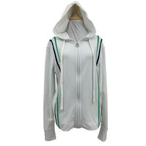 Kinona Jacket Womens M Medium White Green Black Nylon Blend Zip Up Stripe Hooded